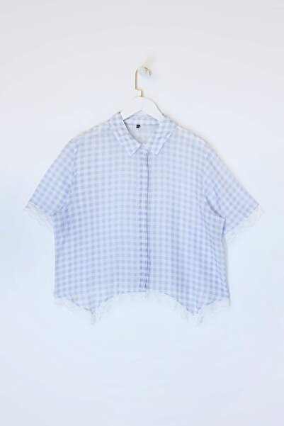 Trendyol Curve Bluză mare din țesătură albastră