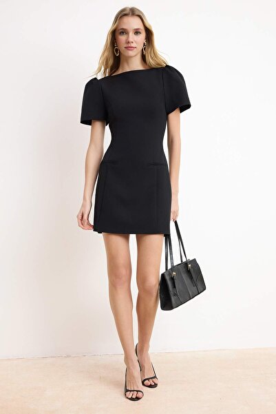 Trendyol Collection Rochie neagră, simplă, scurtă/mini, țesută TWOAW26EL00373