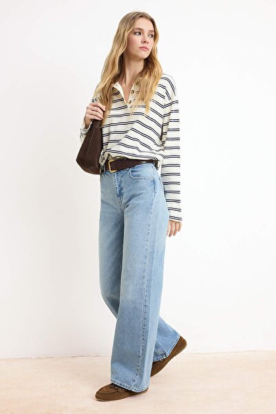 Trendyol Collection Mavi Iuksek Bel Genis Paca Vide Leg Palazzo Jeans TWOAW26...