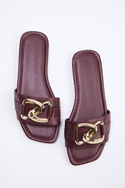 TRENDYOL SHOES Бордовий ланцюжок Аксесуари Детальні Плоскі жіночі капці TAKSS...