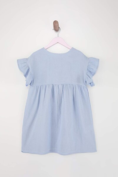 TRENDYOLKIDS Синя дівчача муслінова коротка / міні сукня з гладкою тканиною T...