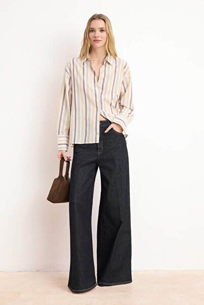 Trendyol Collection Multi-Colored Striped Natural Look Oversized /Wide Fit Sh...