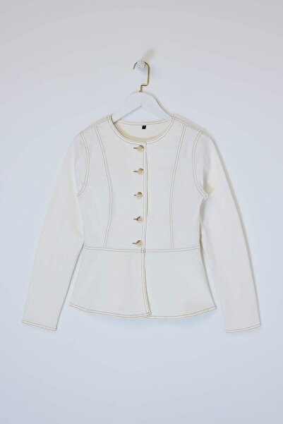 Trendyol Collection Jachetă din denim ecru, cambrată, cu elasticitate medie T...