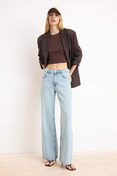 Trendyol Collection Țesătură specială albastră premium Talie normală Lungime ...