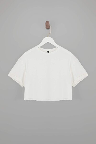 Trendyol Collection Tricou tricotat cu mânecă scurtă, 100% bumbac, Ecru Boxy ...