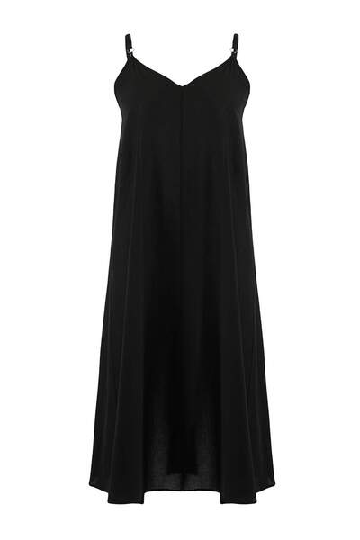 Trendyol Curve Rochie de plajă neagră, țesută din voal, mărime mare, TBBSS26A...