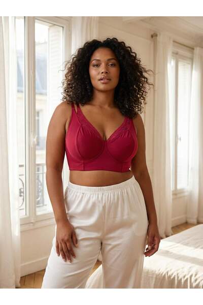 Trendyol Curve Sutien cu bretele duble, fără umplutură, din dantelă de cireș,...