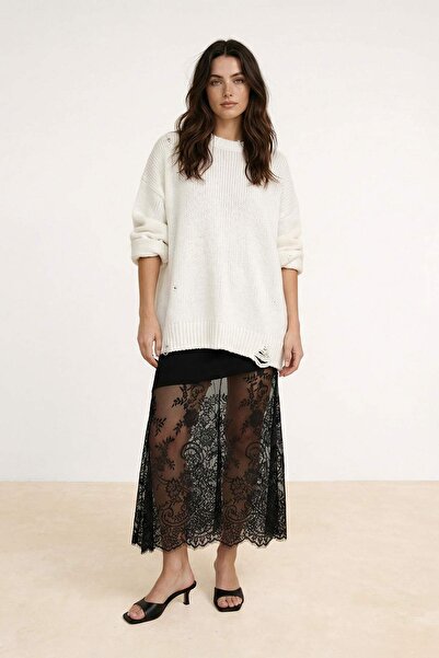 Trendyol Collection Fusta tricotată cu detalii din dantelă neagră TWOSS26ET00116