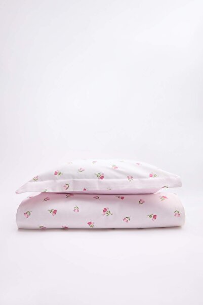 TRENDYOLMİLLA HOME طقم غطاء لحاف مفرد مزدوج الجوانب بنقشة زهرة التوليب بدون م...