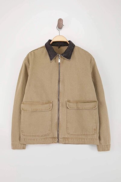 Trendyol Collection Bež traper jakna sa običnim džepovima TMNSS26CE00001