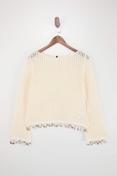 Trendyol Collection Stone Hemline Stone Detailed Boat Neck Knitwear Sweater T...