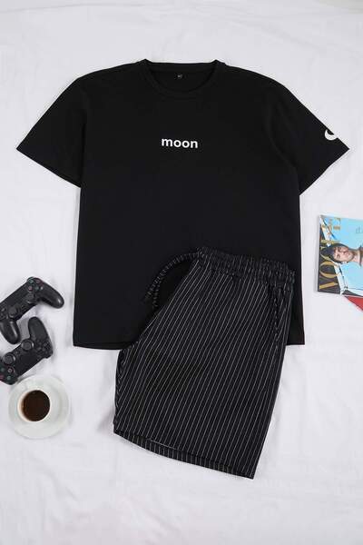 ترينديول كوليكشن طقم بيجامة محبوكة باللون الأسود مقاس كبير ومقاس عادي مع شورت...