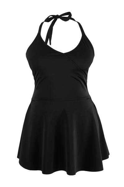 Trendyol Curve ملابس سباحة سوداء كبيرة الحجم مع تنورة TBBSS26AM00018