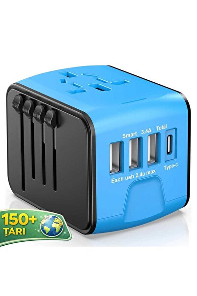 Timebox Universal travel charger adapter 3 x USB 1 Type-C for US UK EU Austra...