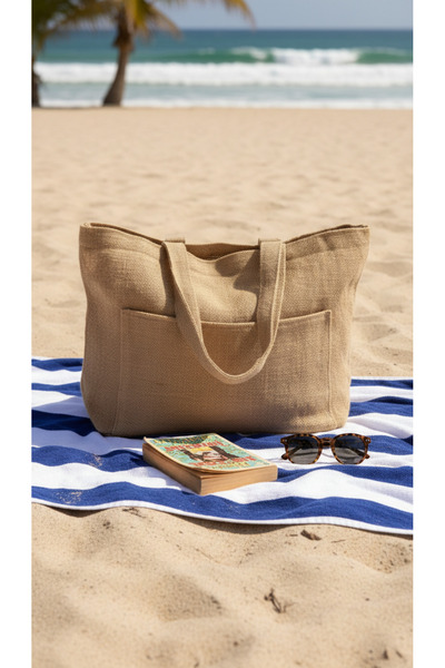 Hedwig Design حقيبة شاطئ مبطنة بالجوت من القش للسيدات/حقيبة كتف/حقيبة يومية/ح...