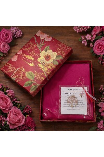 OEM Set of pink scarf and “Tree of Life” Pendant made of Rose Quartz