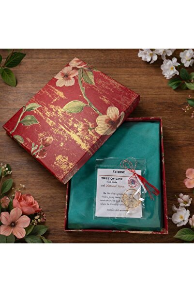 OEM Set esarfa, turcoaz si Pandantiv “Copacul vieții” format din Citrin