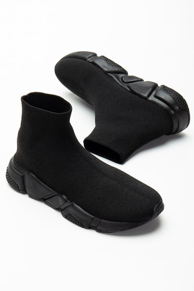 Mirkada Unisex Siyah Çorap Model Bilekli Triko Bağcıksız Sneaker Yürüyüş Spor Ayakkabı Rahat Kalıp