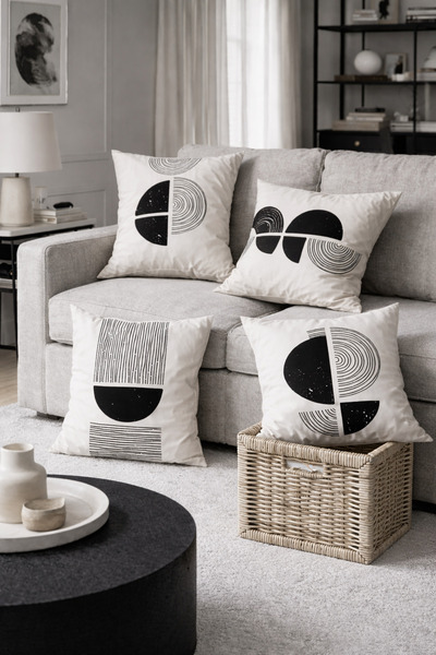 SasoHome Сучасний набір з 4 цифрових подушок з принтом Ligt Line