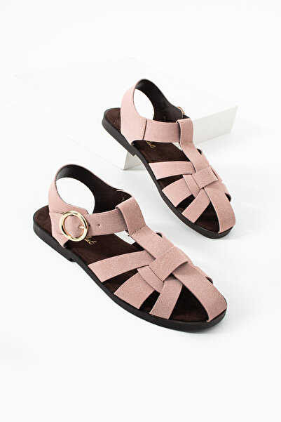 diclepolat Women's Powder Suede Buckle Strap Sandals – Flat Sole Comfortable ...