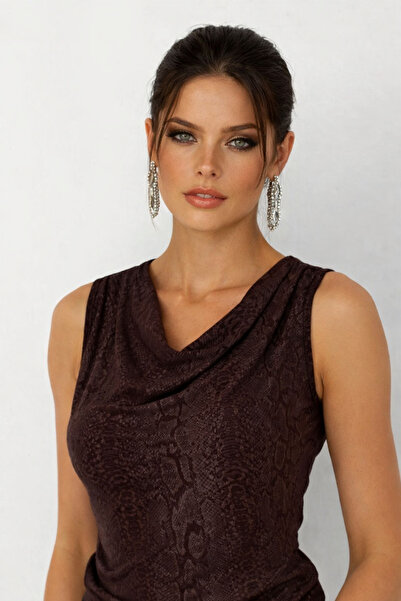 Be Best Жіноча коричнева блузка без рукавів з дегажним коміром BE253