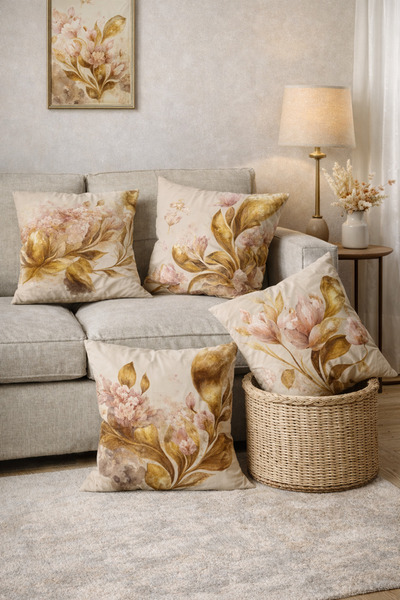 SasoHome Кремовий мелене золоте листя з візерунком з 4-х частин з цифровим др...