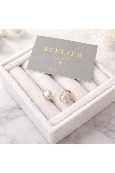 ATELİER GİZEM Xuping kararmaz inci kalp model 14k gold çelik kadın minimal küpe