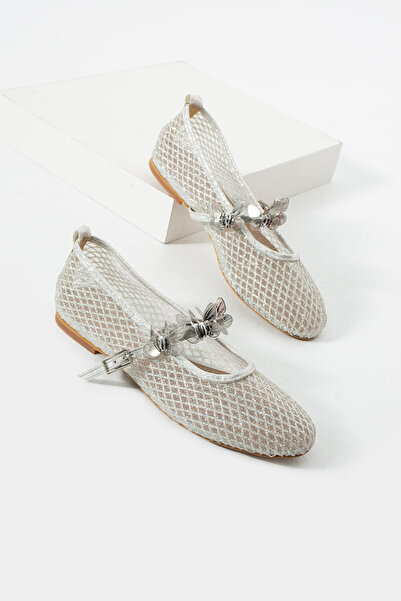 diclepolat Women's Silver Mesh Ballerinas Comfortable Daily Summer Shoes Flat...