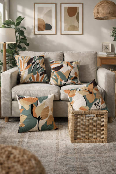 SasoHome مجموعة حديثة مكونة من 4 أغطية وسائد مطبوعة رقمية بنمط زهور سريالية ع...