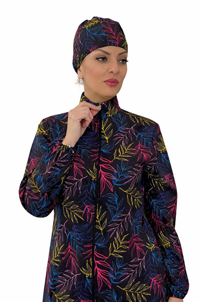 WellWay Lace-Up Zippered Digital Printed Hijab Swimsuit - Gifted with a Bonne...