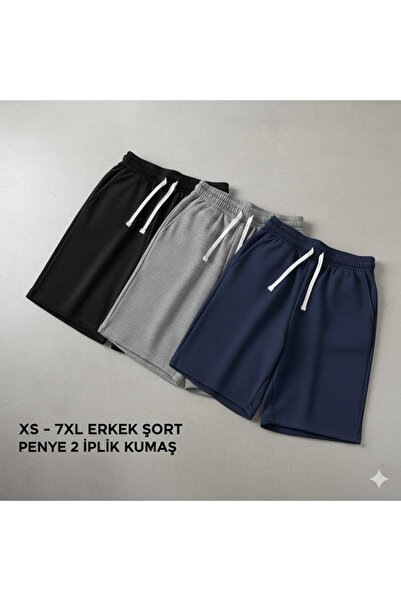 NETTENSTORE ERKEK ŞORT BERMUDA PENYE CEPLİ RAHAT KUMAŞ SİYAH RENK