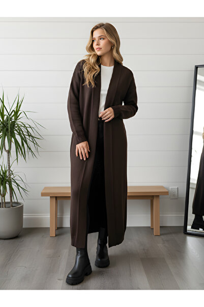 MADAMMERY Дебел, дълъг, прилепващ кардиган с шалов яка