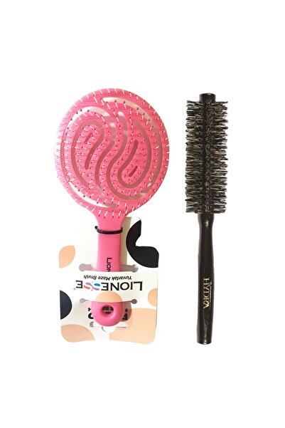 Tarko فرشاة شعر ليونيسس دائرية باللون الوردي وفرشاة هيدرا للتجفيف بالهواء الساخن