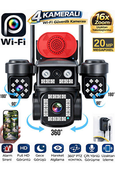 SONREİR ES5904 4 Kameralı WiFi Güvenlik Kamerası 4K Ultra HD Türkçe Hareketli...