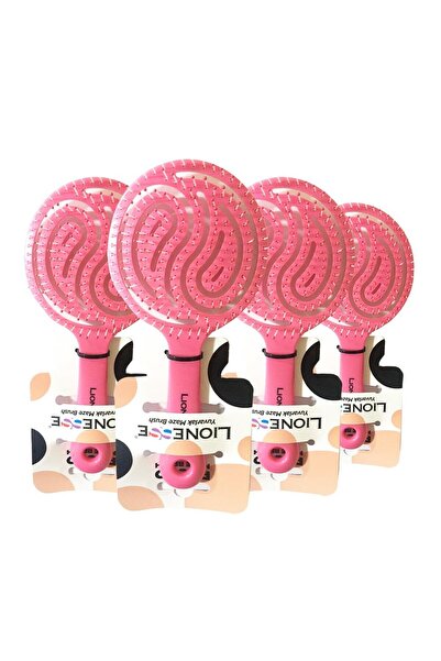 Tarko فرشاة شعر ليونيس مستديرة باللون الوردي × 4