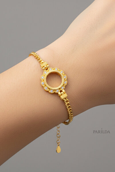 Parılda Premium Altın Kaplama Papatya Çerçeveli Gurmet - Çeyrekli Bileklik