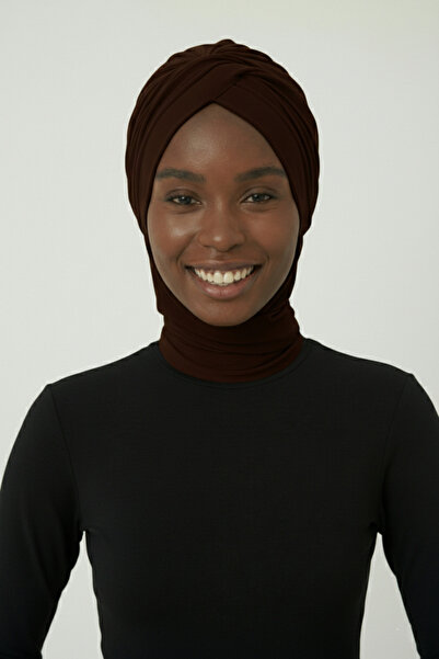 elysianfidan Cross W Scarf Brown Instant Turban Hijab Bonnet Suitable for Med...