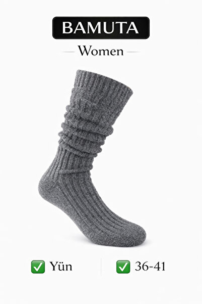 Bamuta جوارب نسائية من الصوف باللون الرمادي بطول الركبة