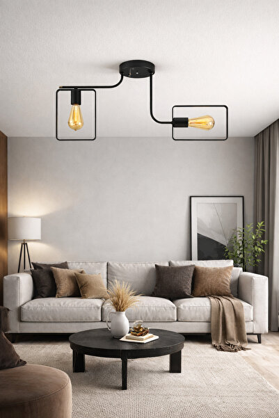 ONUR AVİZE Retro Vintage metal siyah ikili Mutfak Salon Ofis Modern avize