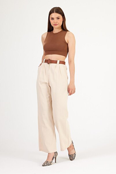 ihraç pazarı Gabardine Belted Palazzo Trousers