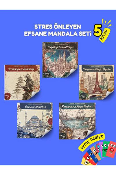 Pembe Yayınevi Mandala Boyama Kitabı - Yetişkinler İçin Stres Önleyen 5 Kitap
