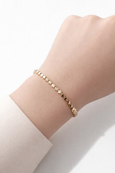 POKAK CM JEWELRY 14K Altın Kaplama Vip Yıldız Model Çelik Bileklik 17CM+2CM A...
