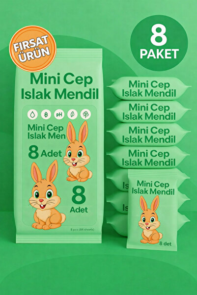 ANI OFİS KIRTASİYE A K Mini Cep Islak Mendil 8'li Paket | Aloe Veralı | Alkol...