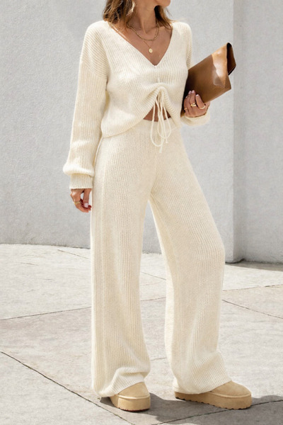 TOFAN TRİKO Gathered Wide-Leg Knitwear Set