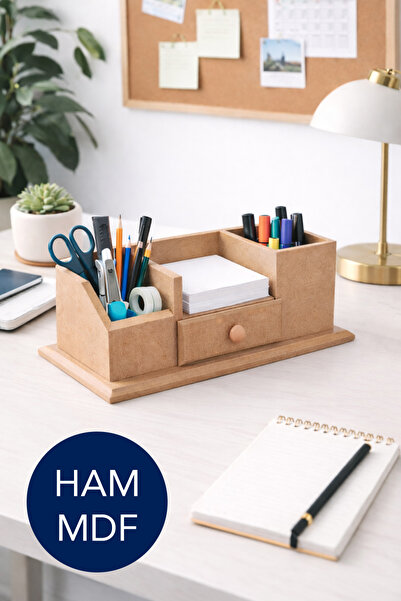 Ahşap Ham mdf, Boyanabilir Tek Çekmeceli Kalemlik, Notluk, Organizer