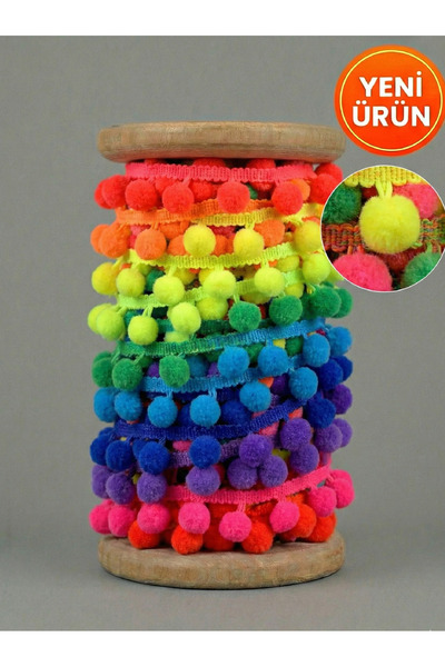 Massaltay Renkli Ponpon Şerit 3 Metre – Dekoratif Süsleme, Kına, Parti ve El ...