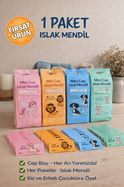 ANI OFİS KIRTASİYE A K 1 Paket Mini Cep Islak Mendil 8'li Paket | Aloe Veralı...