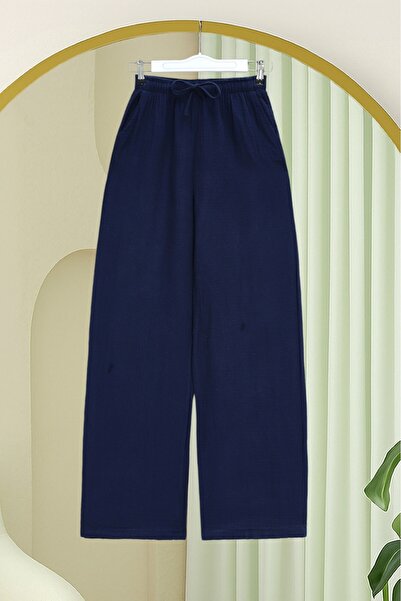 Modamorfo Pantaloni din muselină cu picior larg, cu talie elastică și șiretur...