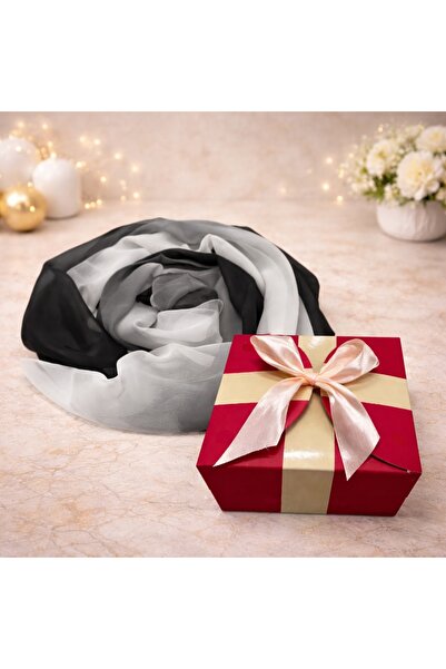 velve Esarfa satinata de dama, in cutie cadou, Alb-Negru, 163x50 cm, Femei