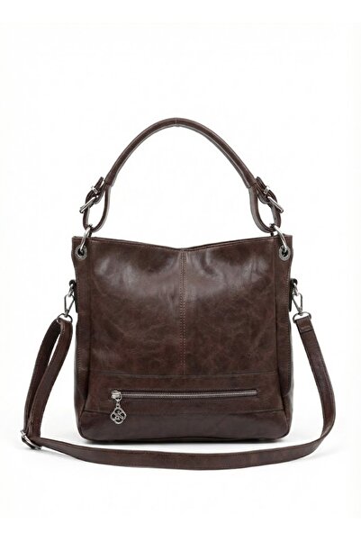 Heybe shop Kadın Siyah/Kahverengi Yumuşak Deri Dokulu, Çok Gözlü, Laptop Bölm...